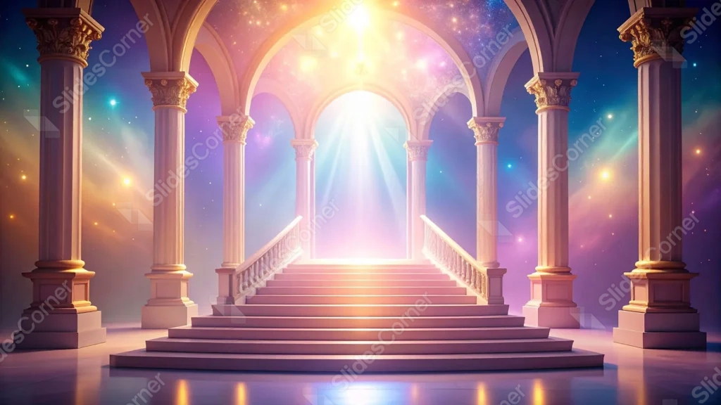 Fantasy Heaven Background For PowerPoint With Marble Columns And A Starlit Portal Fantasy Heaven Background For PowerPoint With Marble Columns And A Starlit Portal