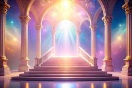 Fantasy Heaven Background For PowerPoint With Marble Columns And A Starlit Portal