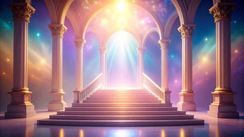 Fantasy Heaven Background For PowerPoint With Marble Columns And A Starlit Portal Fantasy Heaven Background For PowerPoint With Marble Columns And A Starlit Portal