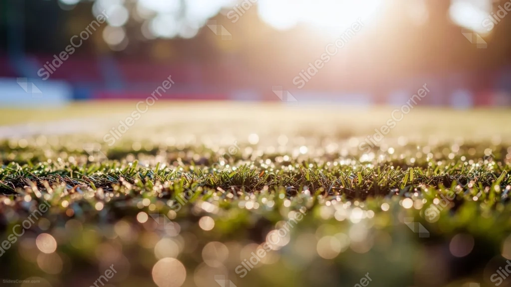Football Field Background For PowerPoint With A Sunburst Over Stadium Stands