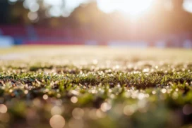 Football Field Background For PowerPoint With A Sunburst Over Stadium Stands