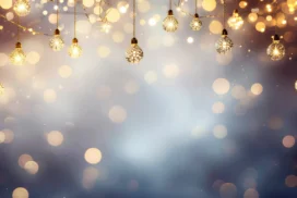 Gold Bokeh Lights Background For PowerPoint With Hanging Fairy Bulbs