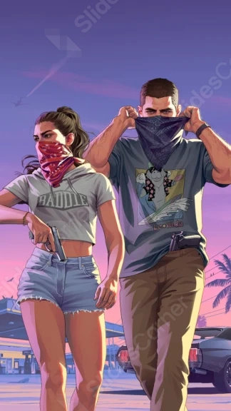 GTA VI Wallpaper Mobile – Jason and Lucia Robbery Scene