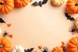 Halloween Background For PowerPoint With Pumpkins, Bats, And Spiders