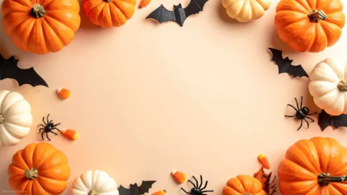 Halloween Background For PowerPoint With Pumpkins, Bats, And Spiders