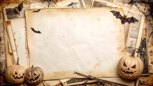 Halloween Vintage Paper Background For PowerPoint With Bats And Pumpkins
