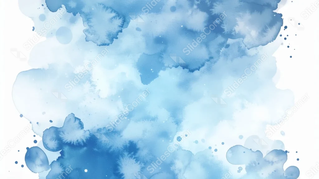 Light Blue Watercolor Background For Google Slides With Ink Cloud Blooms