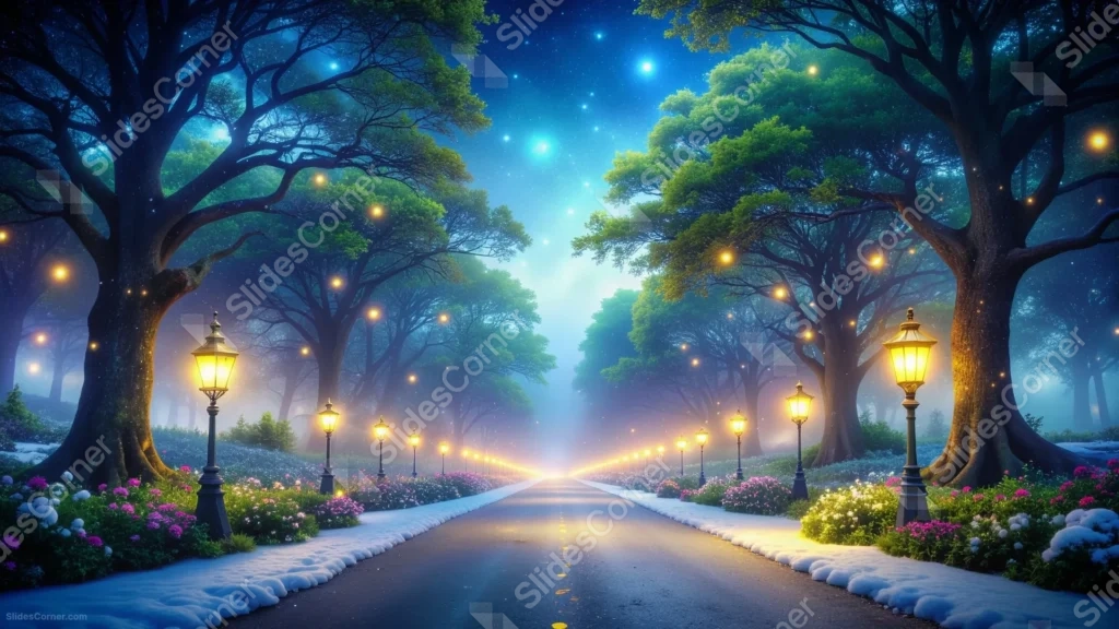 Forest Background For PowerPoint With A Magical Lantern-Lit Road Forest Background For PowerPoint With A Magical Lantern-Lit Road