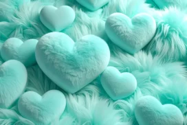 Cute Heart Background For Google Slides With Fluffy Mint Fur Hearts