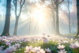 Misty Forest Background For PowerPoint With Foggy Sunbeams