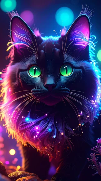 Neon Cyberpunk Cat Wallpaper for Phone – Free 1080×1920 Download