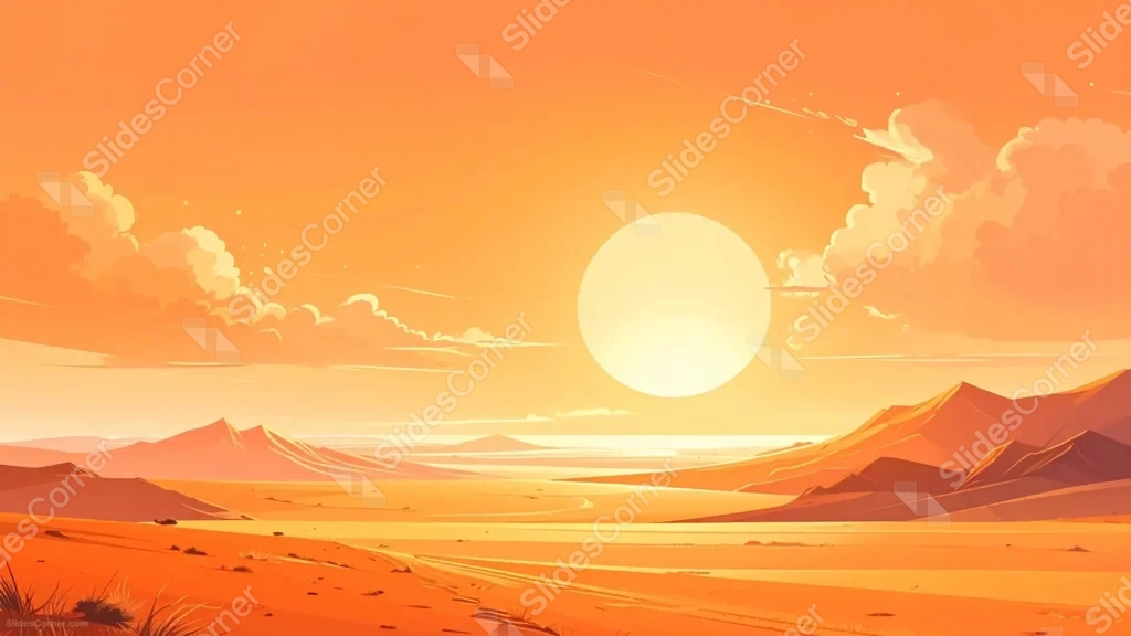 Orange Sunset Background For PowerPoint With A Flat Illustrated Desert