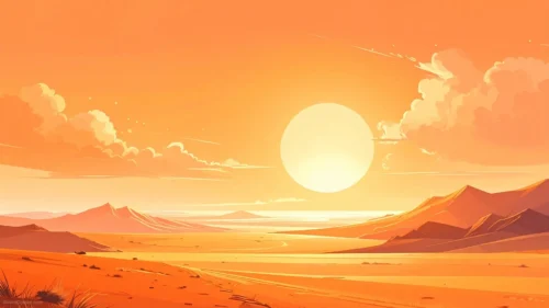 Orange Sunset Background For PowerPoint With A Flat Illustrated Desert Orange Sunset Background For PowerPoint With A Flat Illustrated Desert