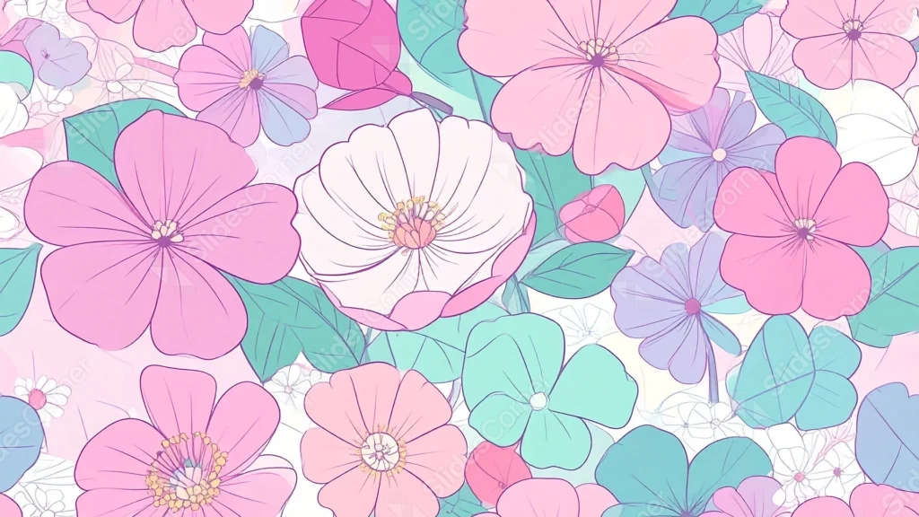 Floral Pattern Background For Google Slides With Pink Mint Blossoms