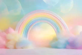 Rainbow Background For PowerPoint With A Painted Arch And Pastel Clouds