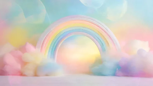 Rainbow Background For PowerPoint With A Painted Arch And Pastel Clouds Rainbow Background For PowerPoint With A Painted Arch And Pastel Clouds