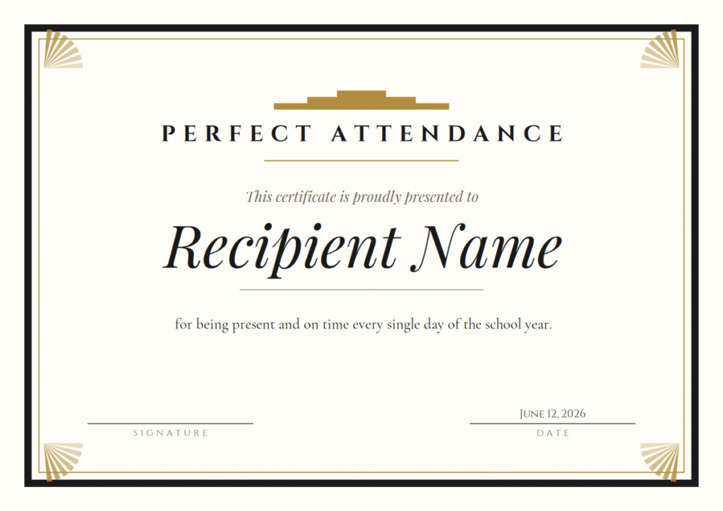 Free Printable Perfect Attendance Certificate