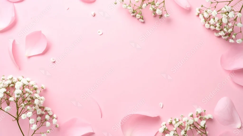 Pink Floral Background For Google Slides With Baby’s Breath And Petals