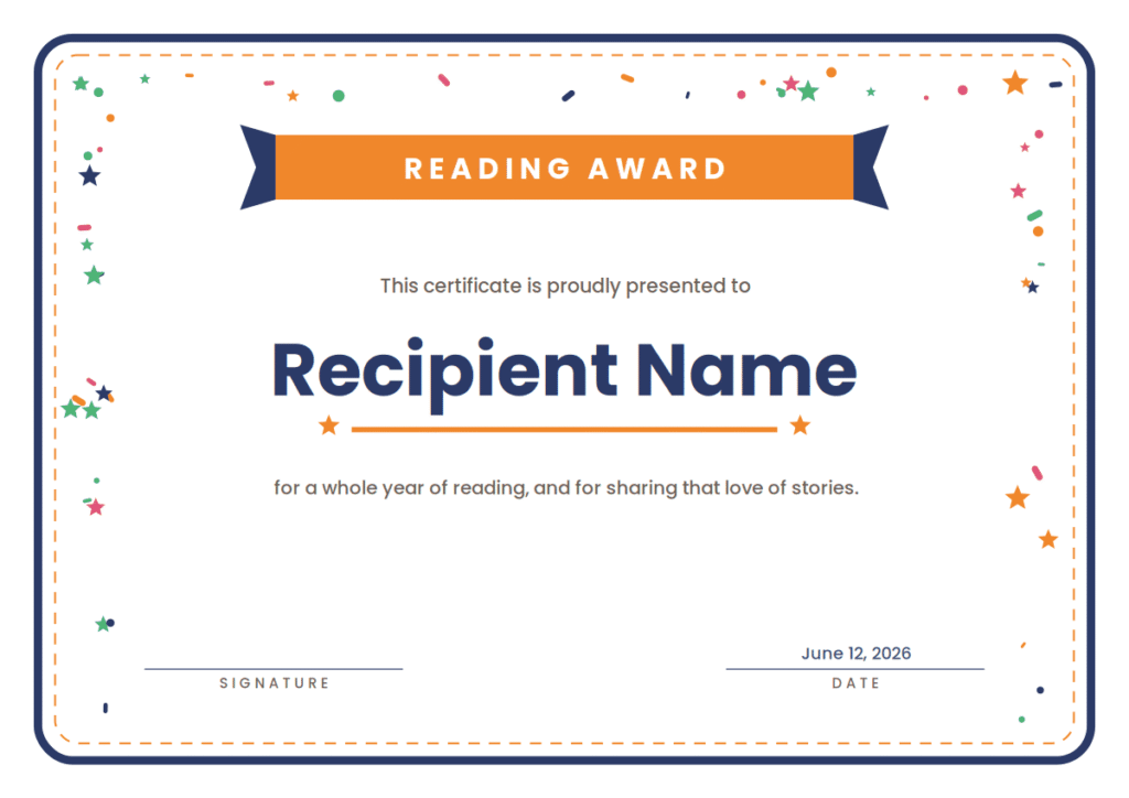 Free Printable Reading Award Certificate