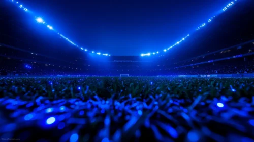 Soccer Stadium Background For PowerPoint With A Sweeping Floodlight Arc