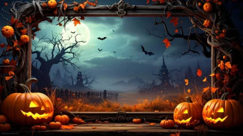 Spooky Halloween Frame Background For PowerPoint With A Haunted Night Scene