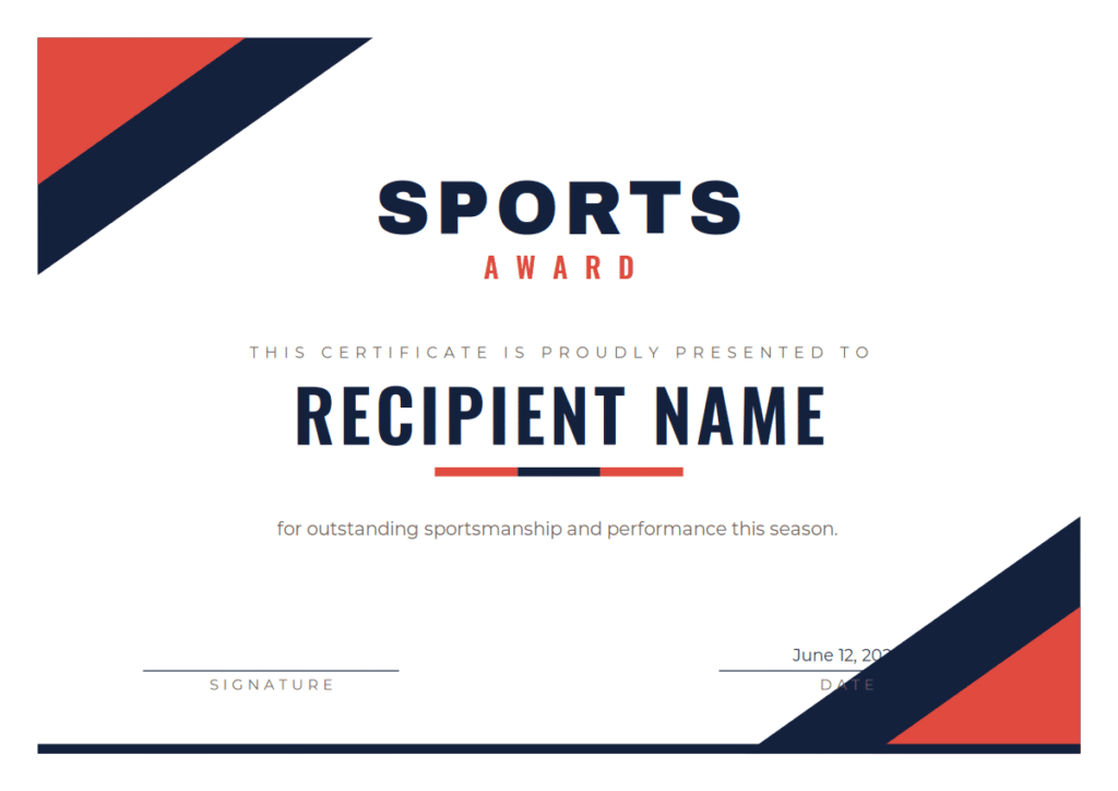 Free Printable Sports Award Certificate