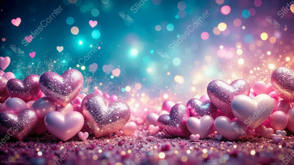 Valentine Background For PowerPoint With Glossy Hearts On Glitter