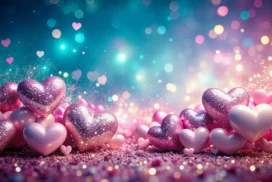 Valentine Background For PowerPoint With Glossy Hearts On Glitter