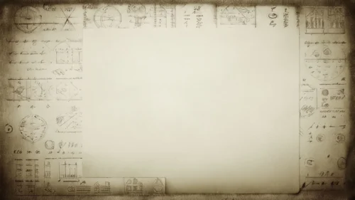 Vintage sepia background with inventor sketches framing a blank paper card for PPT