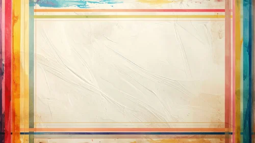 Cream textured paper framed by thin layered rainbow stripe tape lines and watercolor bleed accents, vintage background for Google Slides