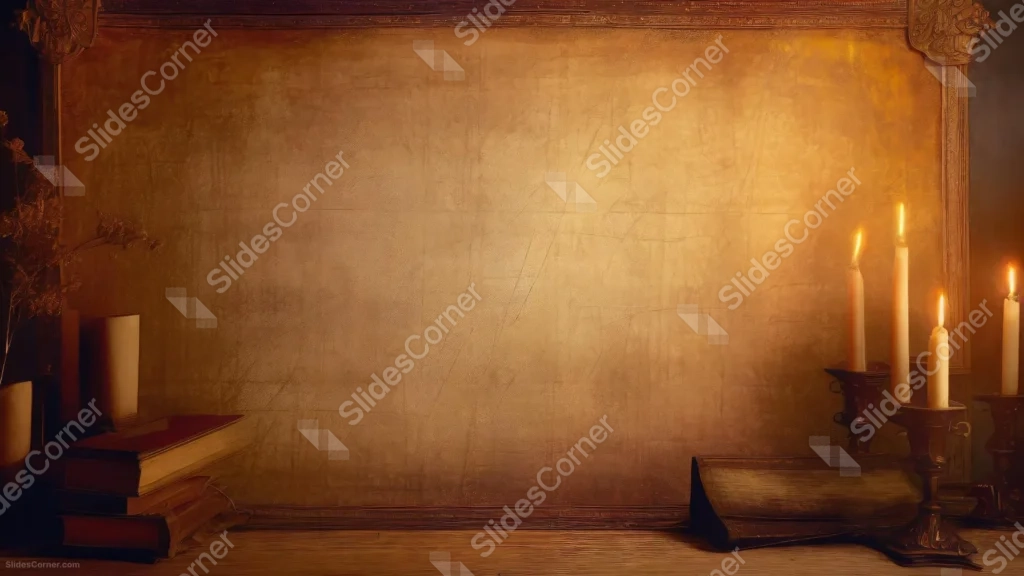 Vintage Background For PowerPoint With Candlelit Books And Frame