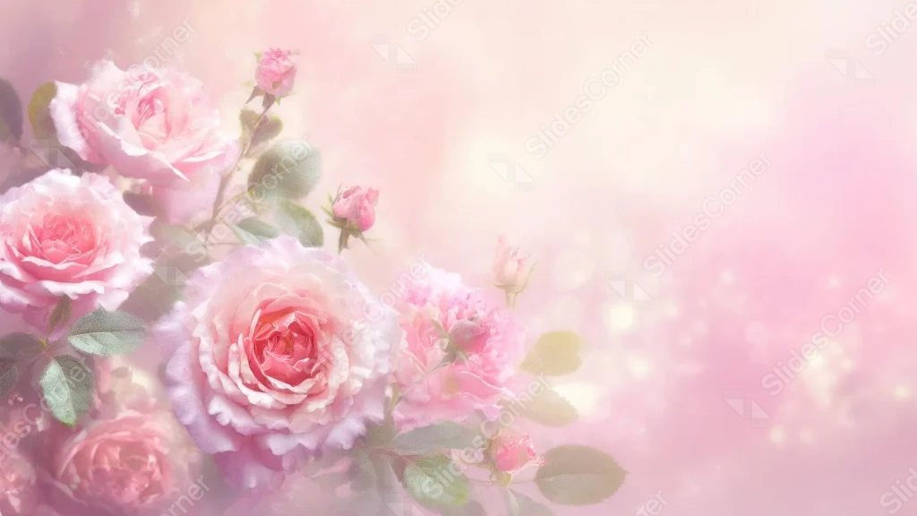 Watercolor Roses Background For PowerPoint With A Bright Pink Bokeh Glow
