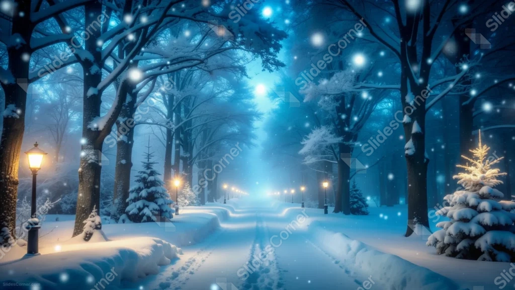 Winter Background For PowerPoint With A Glowing Snowy Forest Path Winter Background For PowerPoint With A Glowing Snowy Forest Path