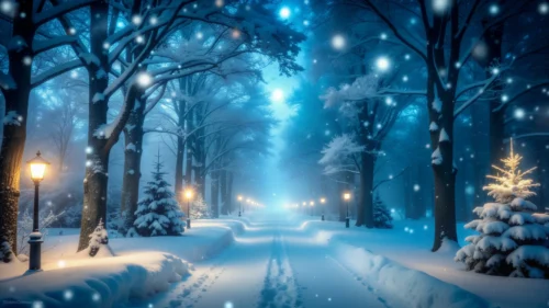 Winter Background For PowerPoint With A Glowing Snowy Forest Path Winter Background For PowerPoint With A Glowing Snowy Forest Path