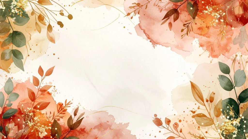 Autumn Watercolor Frame Background For PowerPoint With Terracotta Blooms