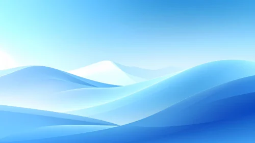 Blue minimalist landscape background with layered gradient dune shapes and a snowy peak