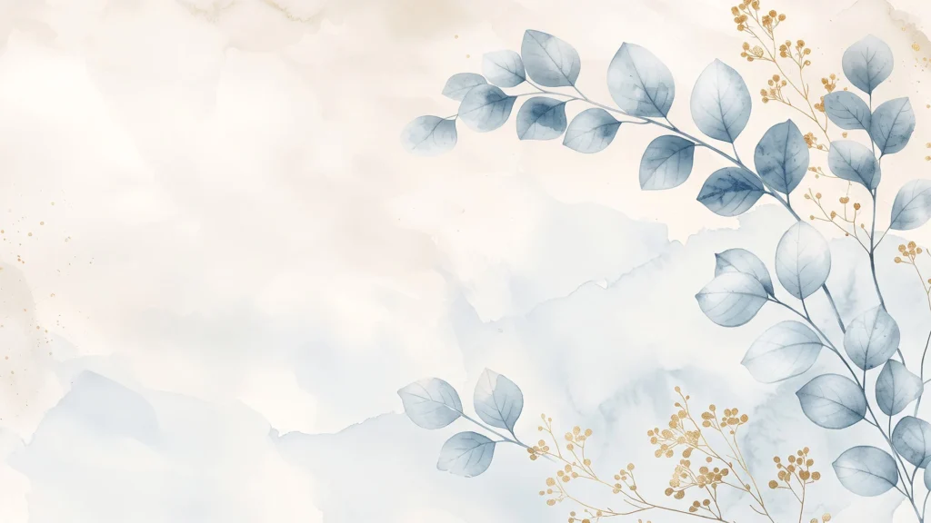Watercolor Leaves Background For Google Slides With Gold Berry Sprigs