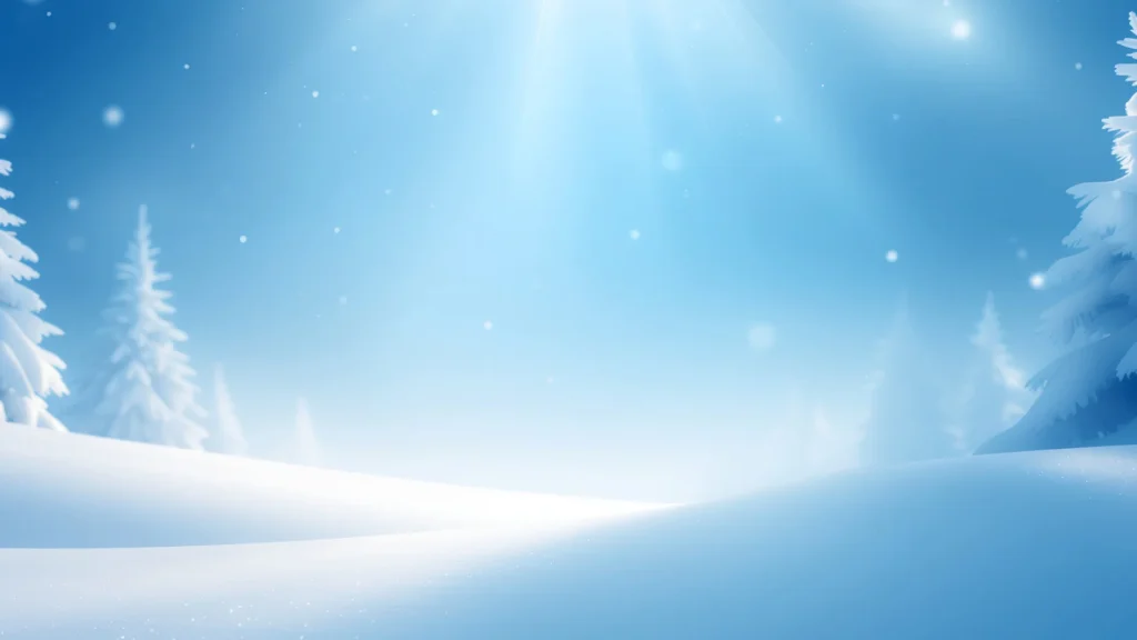 Winter Background with Sunlit Snowdrifts and Frosted Pines