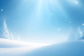 Winter Background with Sunlit Snowdrifts and Frosted Pines