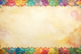 Colorful Floral Frame Background on Aged Gold Parchment
