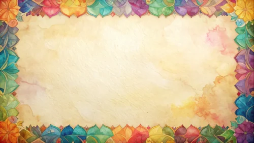 Colorful Floral Frame Background on Aged Gold Parchment Colorful Floral Frame Background on Aged Gold Parchment