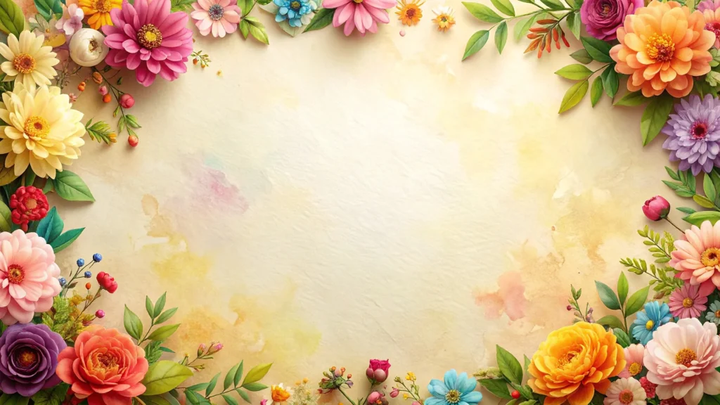 Floral Frame Background with Clustered Blooms on Cream Paper