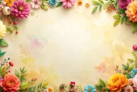 Floral Frame Background with Clustered Blooms on Cream Paper