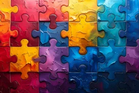 Colorful Puzzle Background For PowerPoint With Glossy Paint