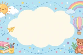 Cute Blue Sky Rainbow Cloud Frame Background for Google Slides