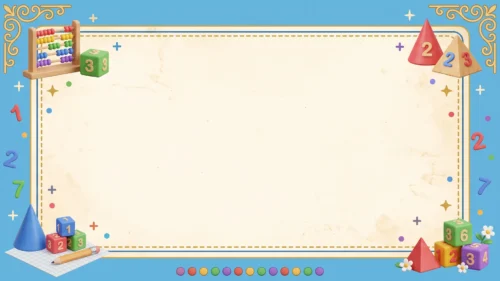 Cute school frame background for PowerPoint with 3D math blocks, abacus, and geometric shapes