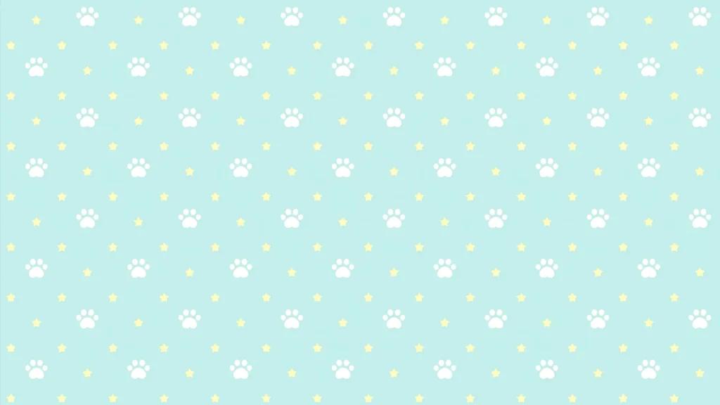 Cute Paw Print Background with Mint and Yellow Stars