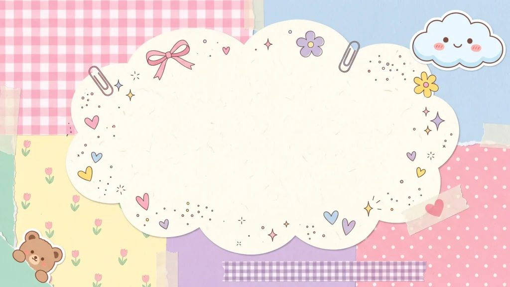 Cute Pastel Scrapbook Cloud Frame Background for Google Slides