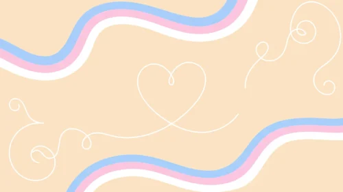 Cute Peach Background with Ribbon Waves and Heart Doodle