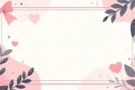 Cute Pink Frame Background for PowerPoint with Bow and Leaves